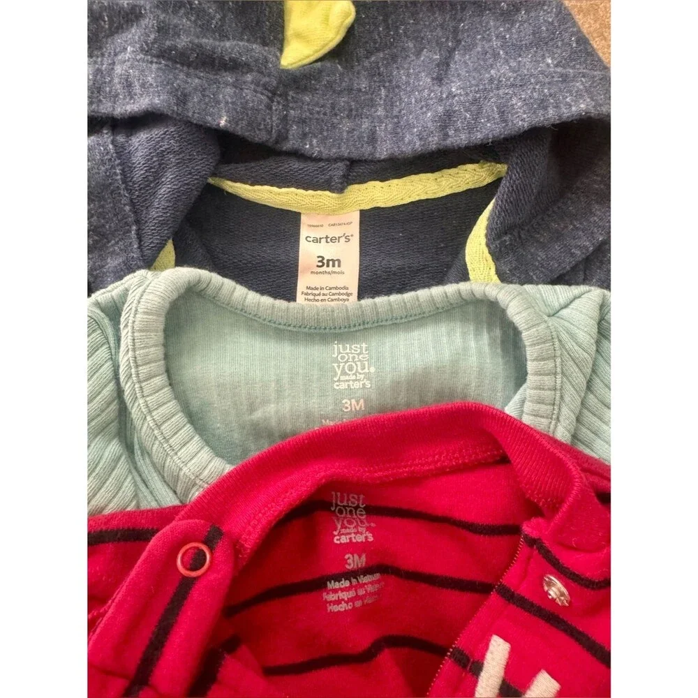 Carter's Boys 3M Fall Winter Clothes Lot 9 Pc Sleepers Bodysuits Outfit Set